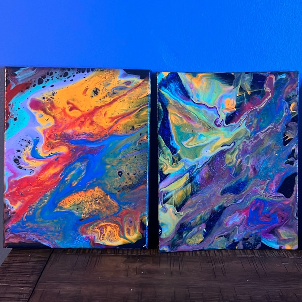 HANDMADE Abstract canvas pour paint artwork
